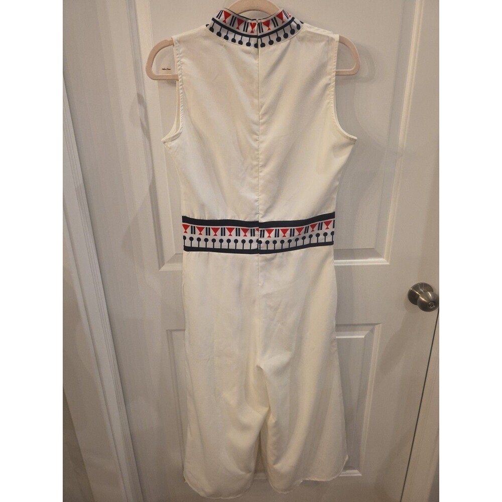 MISSLOOK S Cream Asian-Inspired Retro Mockneck Sleeveless‎ Wide Leg Jumpsuit - Picture 4 of 7